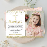 Elegant Pink Gold Cross Girl Baptisme Foto Bedankkaart<br><div class="desc">Elegant Pink Gold Cross Girl Baptism Foto: Dank je wel!</div>