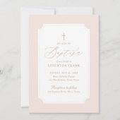 Elegant Pink Gold Cross Girl Baptisme Kaart (Voorkant)