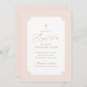 Elegant Pink Gold Cross Girl Baptisme Kaart (Voorkant / Achterkant)