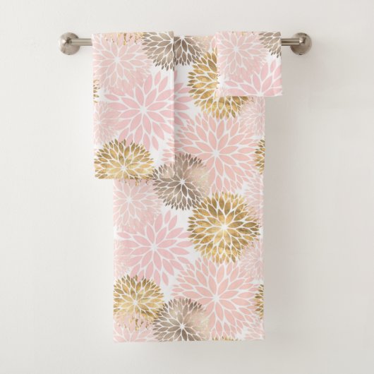 Elegant Pink Gold Dahlia Floral Bad Handdoek (Insitu)