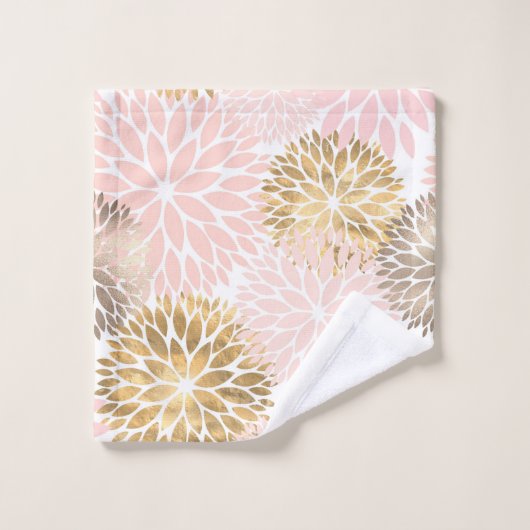 Elegant Pink Gold Dahlia Floral Bad Handdoek (Wasdoekje)