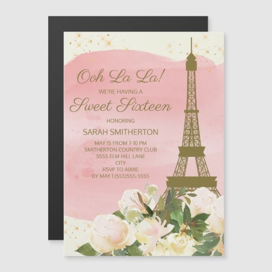 Elegant Pink Gold Eiffel Tower Paris Sweet 16 (Voorkant / Achterkant)