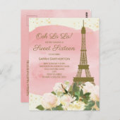 Elegant Pink Gold Eiffel Tower Paris Sweet 16 Briefkaart (Voorkant / Achterkant)