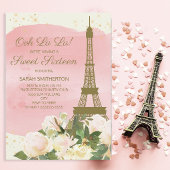 Elegant Pink Gold Eiffel Tower Paris Sweet 16 Kaart
