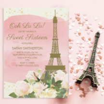 Elegant Pink Gold Eiffel Tower Paris Sweet 16