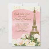 Elegant Pink Gold Eiffel Tower Paris Sweet 16 Kaart (Voorkant)