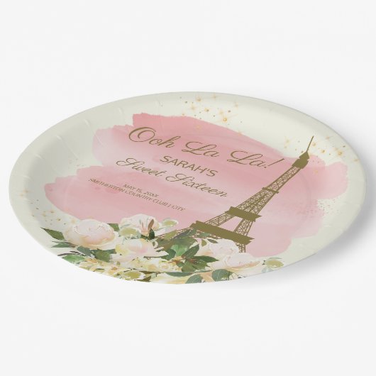 Elegant Pink Gold Eiffel Tower Paris Sweet 16 Papieren Bordje (Gekanteld)