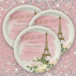 Elegant Pink Gold Eiffel Tower Paris Sweet 16 Papieren Bordje