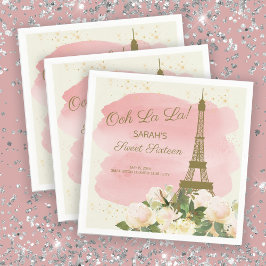 Elegant Pink Gold Eiffel Tower Paris Sweet 16 Servet