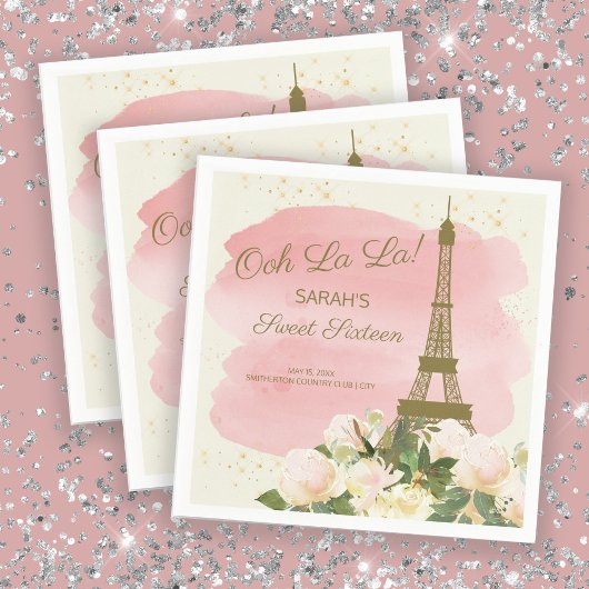 Elegant Pink Gold Eiffel Tower Paris Sweet 16 Servet