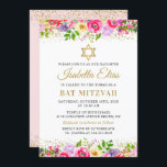 Elegant Pink Gold Floral Bat Mitzvah Invitation Kaart<br><div class="desc">Elegant Pink Gold Floral Bat Mitzvah Invitation</div>