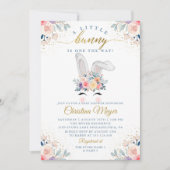 Elegant Pink Gold Floral Bunny Face Baby shower Kaart (Voorkant)