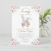 Elegant Pink Gold Floral Bunny Face Baby shower Kaart (Staand voorkant)