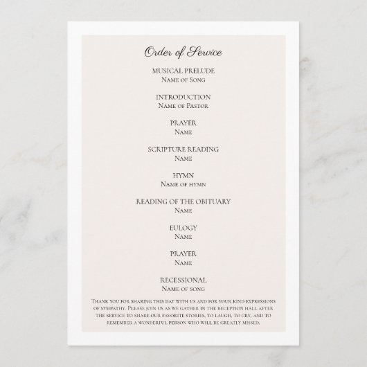Elegant Pink Gold Floral Funeral Order of Service Programmakaart (Achterkant)