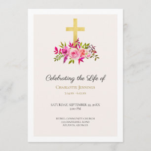Elegant Pink Gold Floral Funeral Order of Service Programmakaart