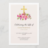 Elegant Pink Gold Floral Funeral Order of Service Programmakaart (Voorkant)