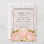 Elegant Pink Gold Floral Ivory Damask Trunk Party Kaart (Voorkant)