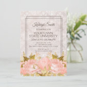 Elegant Pink Gold Floral Ivory Damask Trunk Party Kaart (Staand voorkant)