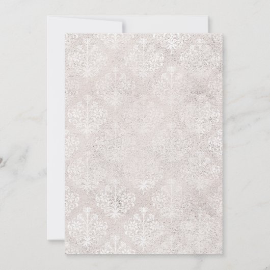 Elegant Pink Gold Floral Ivory Damask Trunk Party Kaart (Achterkant)