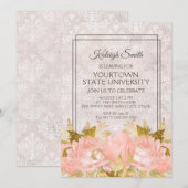 Elegant Pink Gold Floral Ivory Damask Trunk Party Kaart (Voorkant / Achterkant)