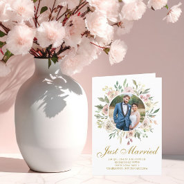 Elegant Pink Gold Floral Pas getrouwd Foto bruilof Aankondiging