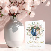 Elegant Pink Gold Floral Pas getrouwd Foto bruilof Aankondiging