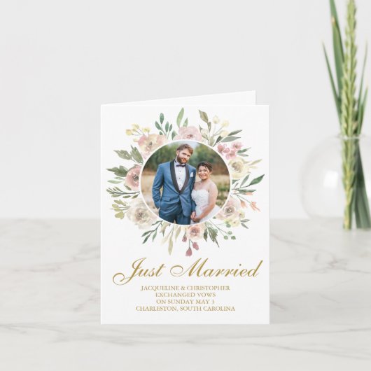 Elegant Pink Gold Floral Pas getrouwd Foto bruilof Aankondiging (Voorkant)