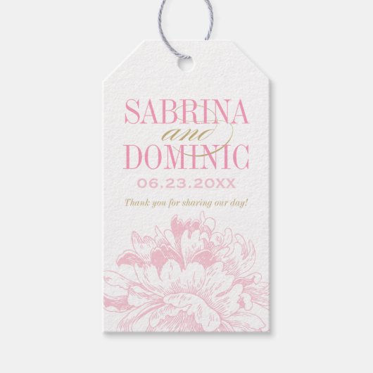 Elegant Pink Gold Floral Peony Wedding Monogram Cadeaulabel (Voorkant)