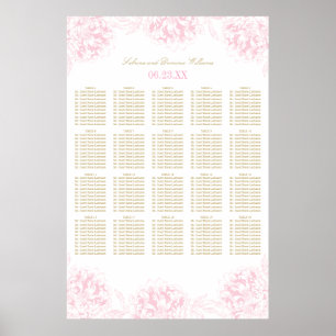 Elegant Pink Gold Floral Peony Wedding Seating Sea Poster