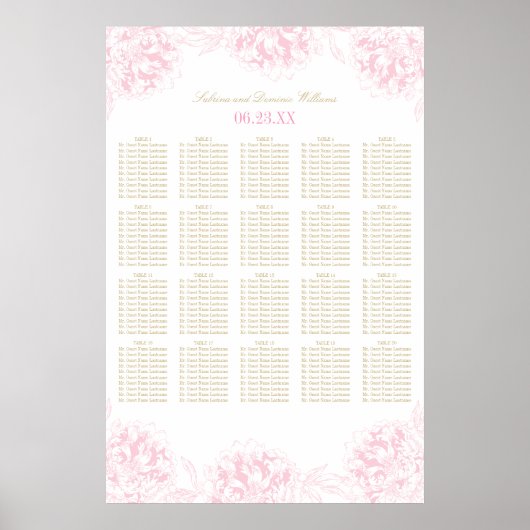 Elegant Pink Gold Floral Peony Wedding Seating Sea Poster (Voorkant)