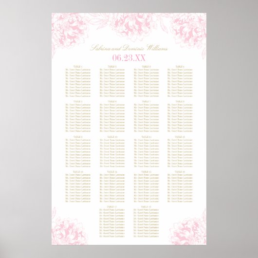 Elegant Pink Gold Floral Peony Wedding Seating Sea Poster (Voorkant)