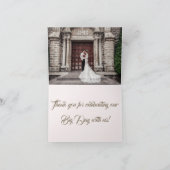 Elegant Pink Gold Floral Photo Wedding Bedankkaart (Binnen)
