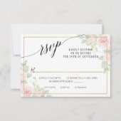 Elegant Pink Gold Floral Script Waterverf Weddensc RSVP Kaartje (Voorkant)