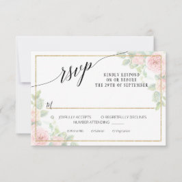 Elegant Pink Gold Floral Script Waterverf Weddensc RSVP Kaartje