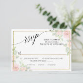 Elegant Pink Gold Floral Script Waterverf Weddensc RSVP Kaartje (Staand voorkant)