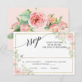 Elegant Pink Gold Floral Script Waterverf Weddensc RSVP Kaartje