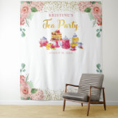 Elegant Pink Gold Floral Tea Party Foto achtergron Wandkleed (In situ)