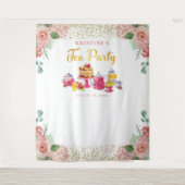 Elegant Pink Gold Floral Tea Party Foto achtergron Wandkleed (Voorkant)