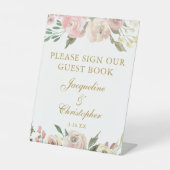 Elegant Pink Gold Floral Weddenschap Reclamebord Met Voetstuk (Voorkant)