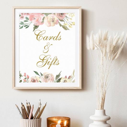 Elegant Pink Gold Floral Wedding Cards & Gifts Poster