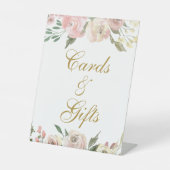 Elegant Pink Gold Floral Wedding Cards & Gifts Reclamebord Met Voetstuk (Voorkant)