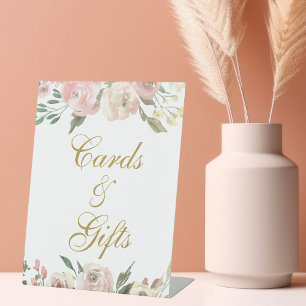 Elegant Pink Gold Floral Wedding Cards & Gifts Reclamebord Met Voetstuk