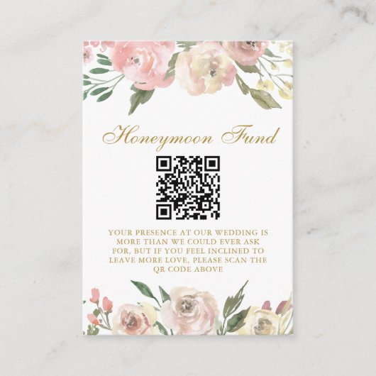 Elegant Pink Gold Floral Wedding Honeymoon Fonds Informatiekaartje (Voorkant)