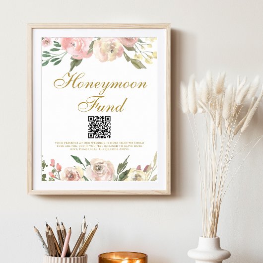 Elegant Pink Gold Floral Wedding Honeymoon Fonds Poster