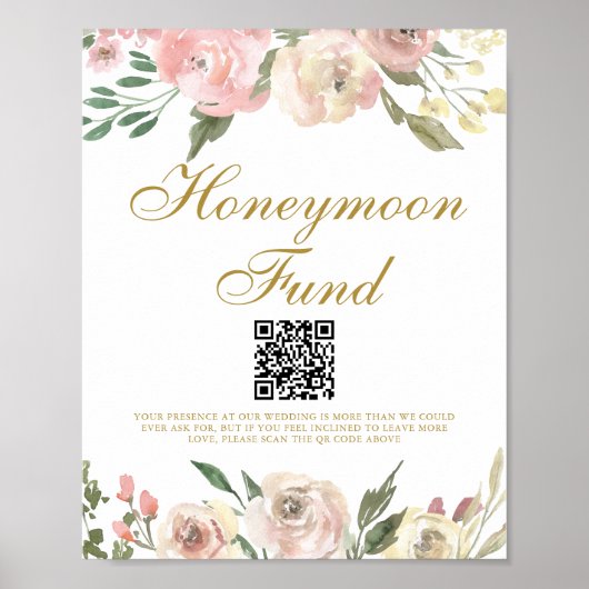 Elegant Pink Gold Floral Wedding Honeymoon Fonds Poster (Voorkant)