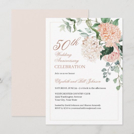 Elegant Pink Gold Floral Wedding Jubileum Kaart (Voorkant / Achterkant)
