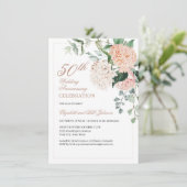Elegant Pink Gold Floral Wedding Jubileum Kaart (Staand voorkant)
