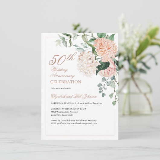 Elegant Pink Gold Floral Wedding Jubileum Kaart (Staand voorkant)