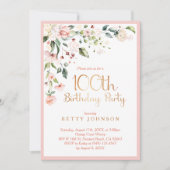 Elegant Pink & Gold Floral Woman's 100e verjaardag Kaart (Voorkant)