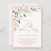 Elegant Pink & Gold Floral Woman's 21ste verjaarda Kaart (Voorkant)